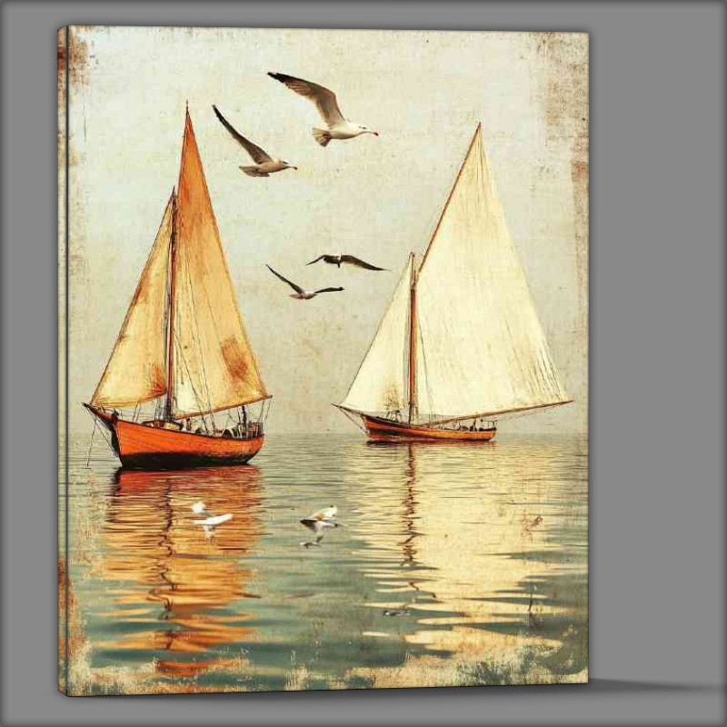 Buy Canvas : (Two sailboats on the water one with white sails)