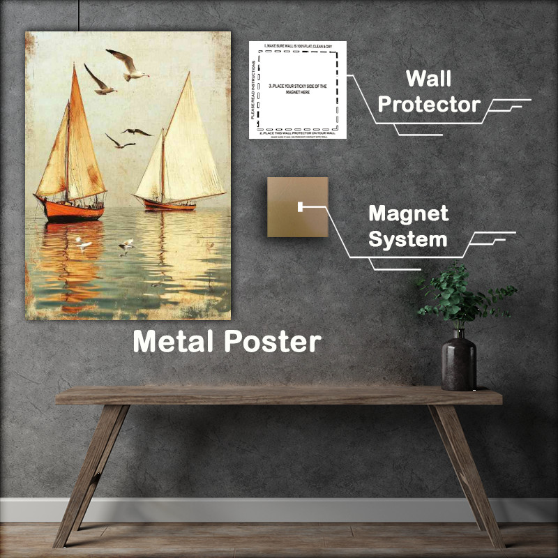 Buy Metal Poster : (Two sailboats on the water one with white sails)