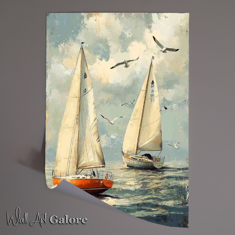 Buy Unframed Poster : (Two sailboats on the water racing each other)