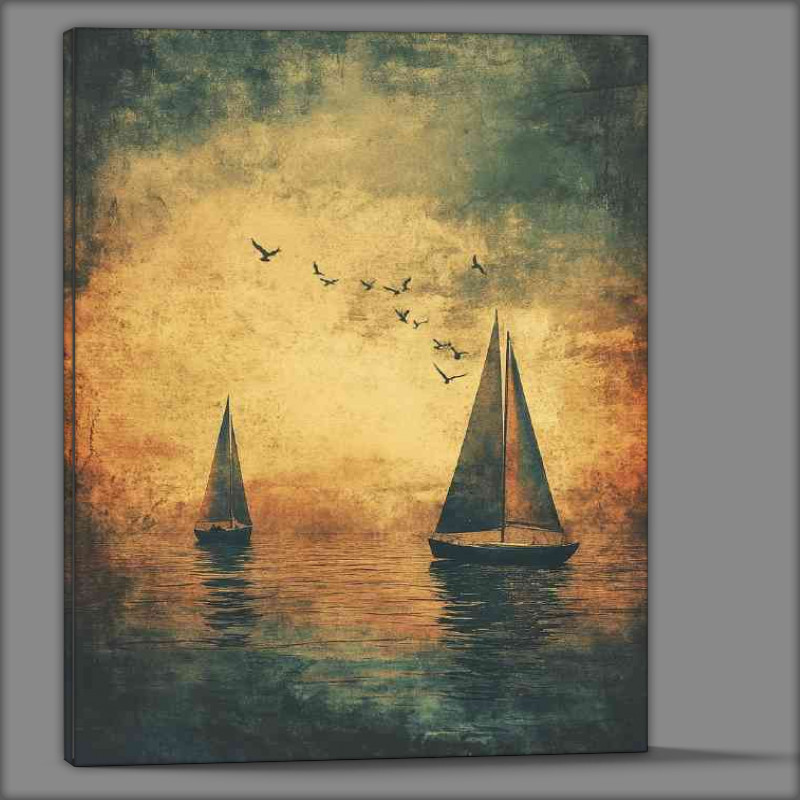 Buy Canvas : (Two sailboats on the water with birds flying)