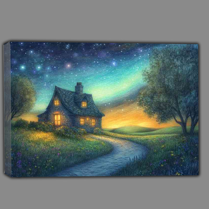 Buy Canvas : (A beautiful pencil drawing of an old English cottage)