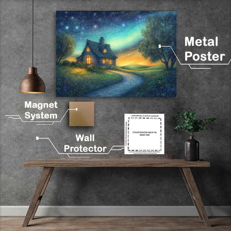 Buy Metal Poster : (A beautiful pencil drawing of an old English cottage)