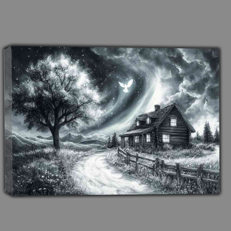 Buy Canvas : (A beautiful pencil drawing of an old cottage)
