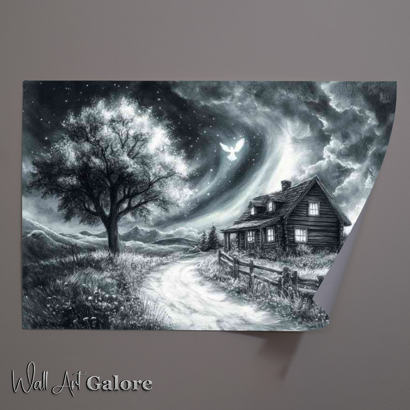 Buy Unframed Poster : (A beautiful pencil drawing of an old cottage)