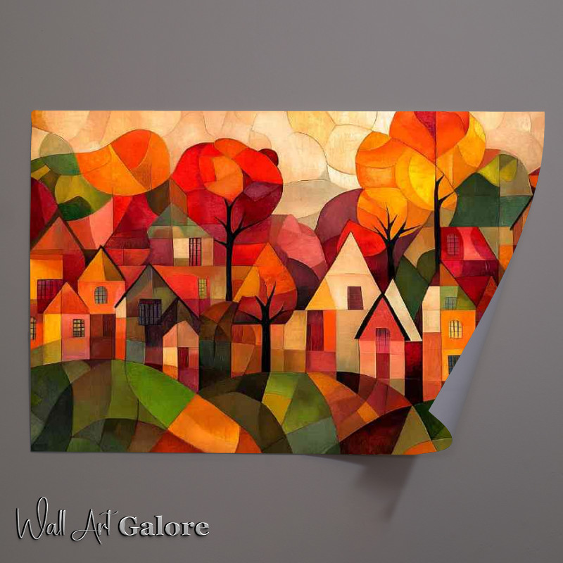 Buy Unframed Poster : (Autumn village colours in the style of cubist)