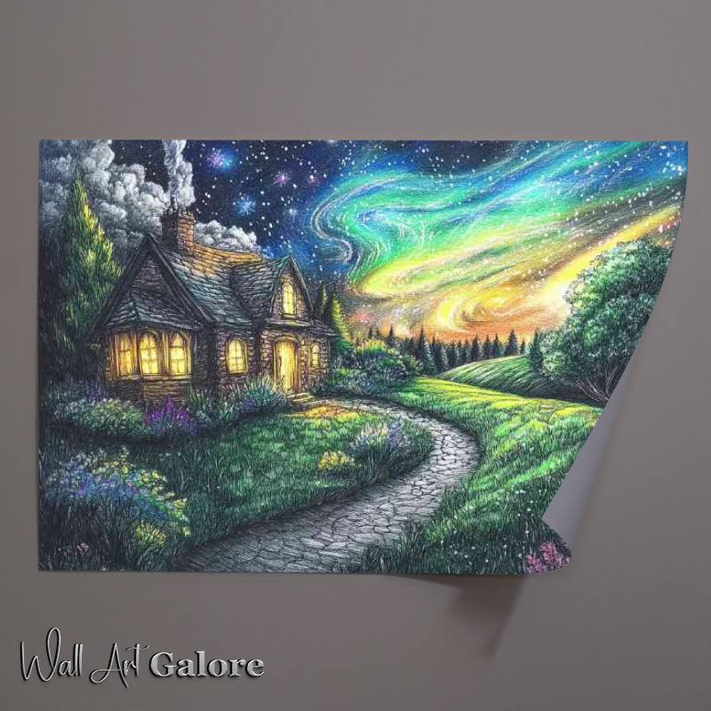 Buy Unframed Poster : (Beautiful pencil drawing of an old English cottage landscape)