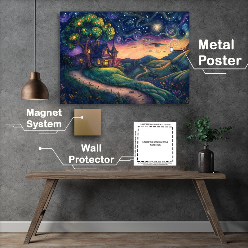 Buy Metal Poster : (Colorful drawing of an old witchs house)