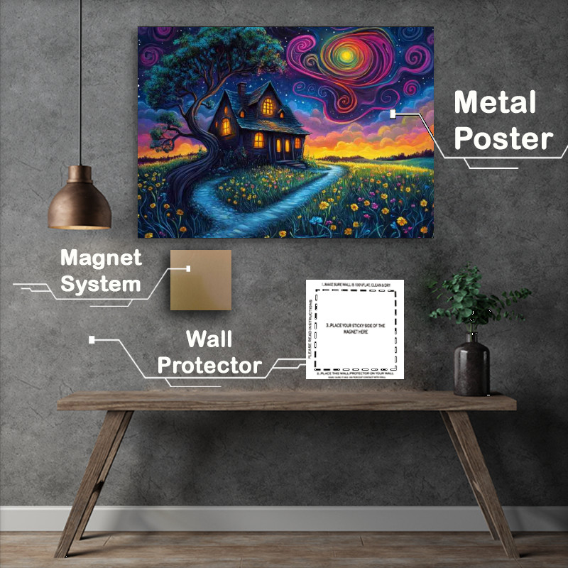 Buy Metal Poster : (Detailed painting of an old house in the hils swirly winds)