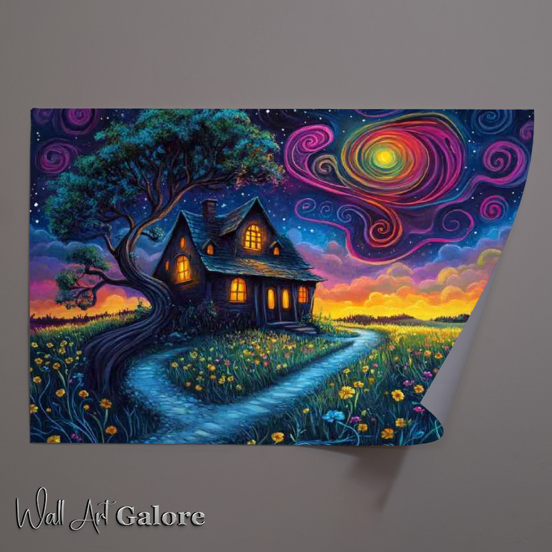 Buy Unframed Poster : (Detailed painting of an old house in the hils swirly winds)