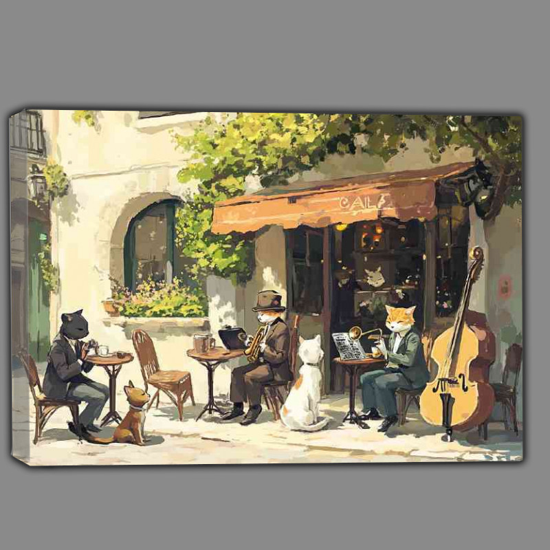 Buy Canvas : (Street scene with cute cats and dogs sitting music)