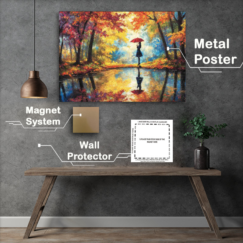 Buy Metal Poster : (Woman standing in the middle of an autumn setting)