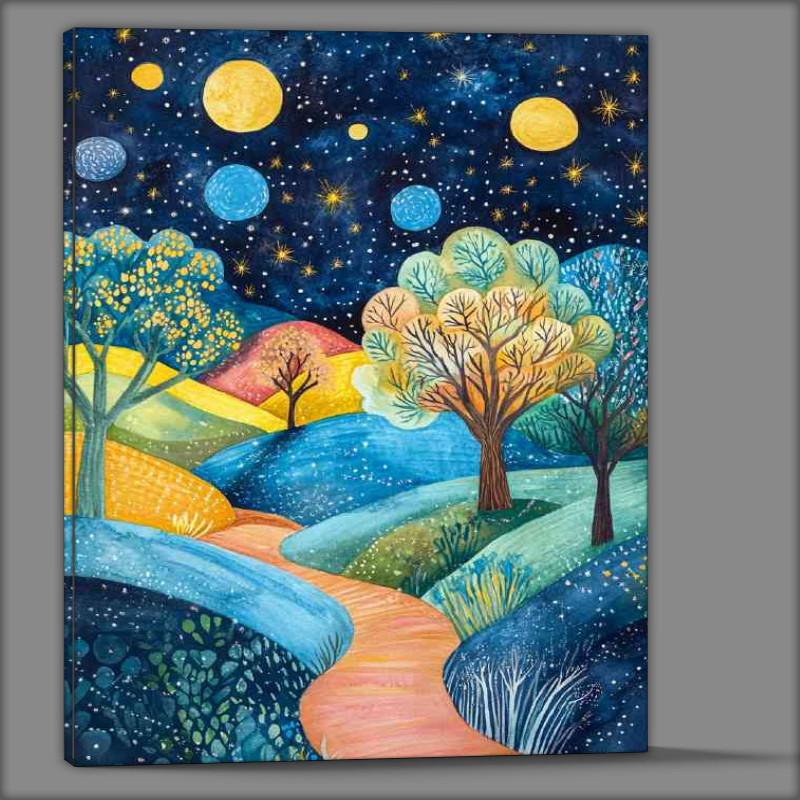 Buy Canvas : (Landscape painting with trees and hills)