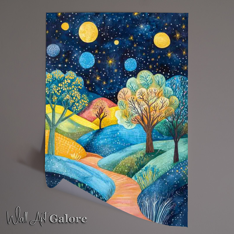 Buy Unframed Poster : (Landscape painting with trees and hills)