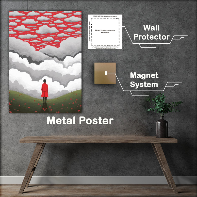 Buy Metal Poster : (Landscape with a vivid red sky filled with clouds)