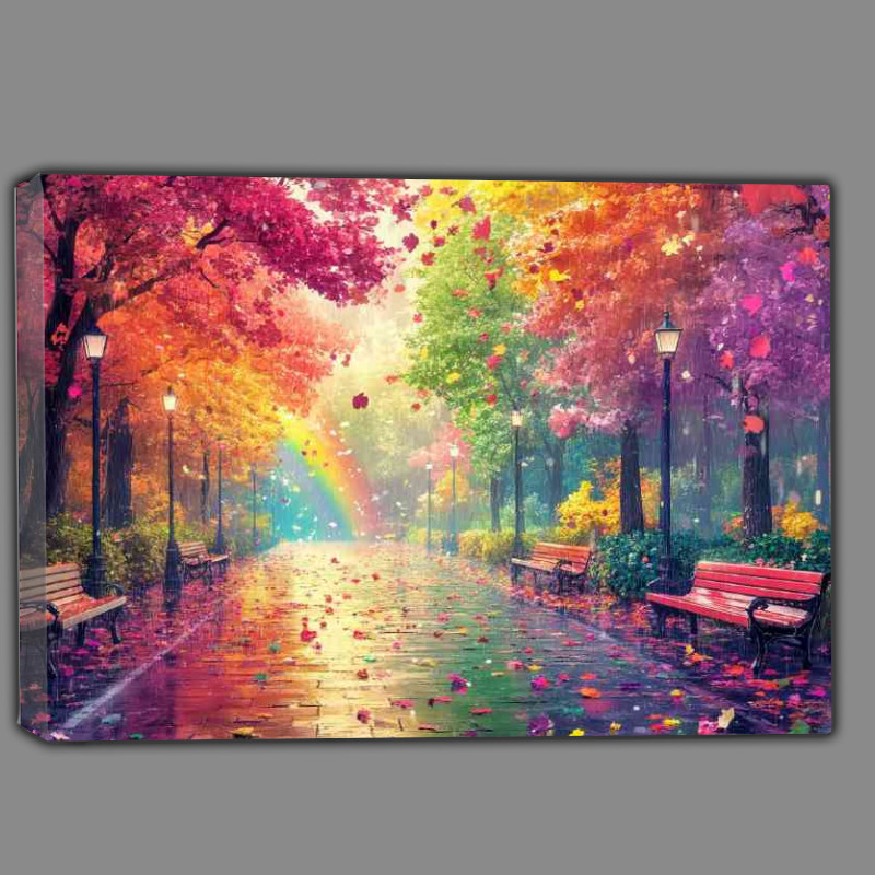 Buy Canvas : (Colorful street with trees and leaves)