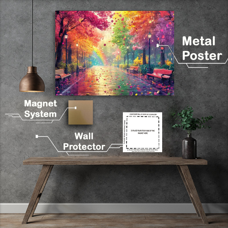 Buy Metal Poster : (Colorful street with trees and leaves)
