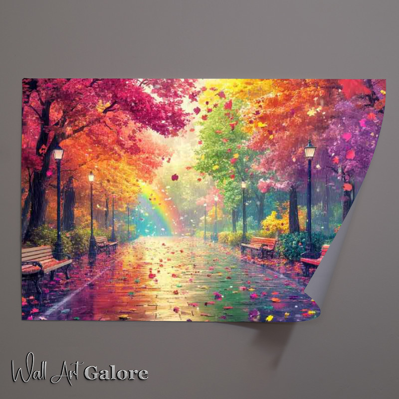 Buy Unframed Poster : (Colorful street with trees and leaves)