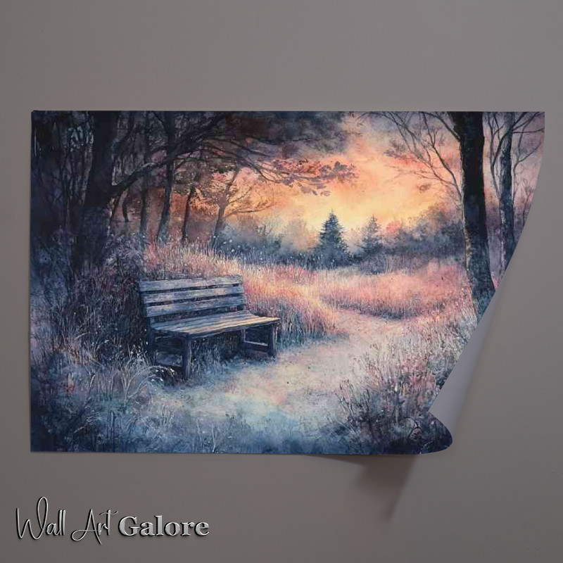 Buy Unframed Poster : (Dreamy landscape with an old wooden bench surrounded woodland)