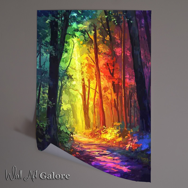 Buy Unframed Poster : (Colorful forest rainbow light shining through the leaves)