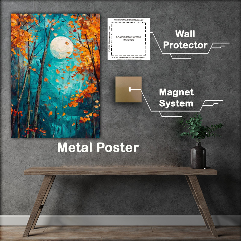 Buy Metal Poster : (Oil painting depicting trees and leaves in the moon abstract)