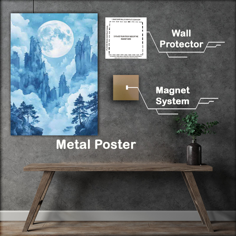 Buy Metal Poster : (Anime style moon over the mountains)