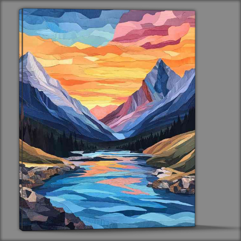 Buy Canvas : (Mountain range with a river flowing)