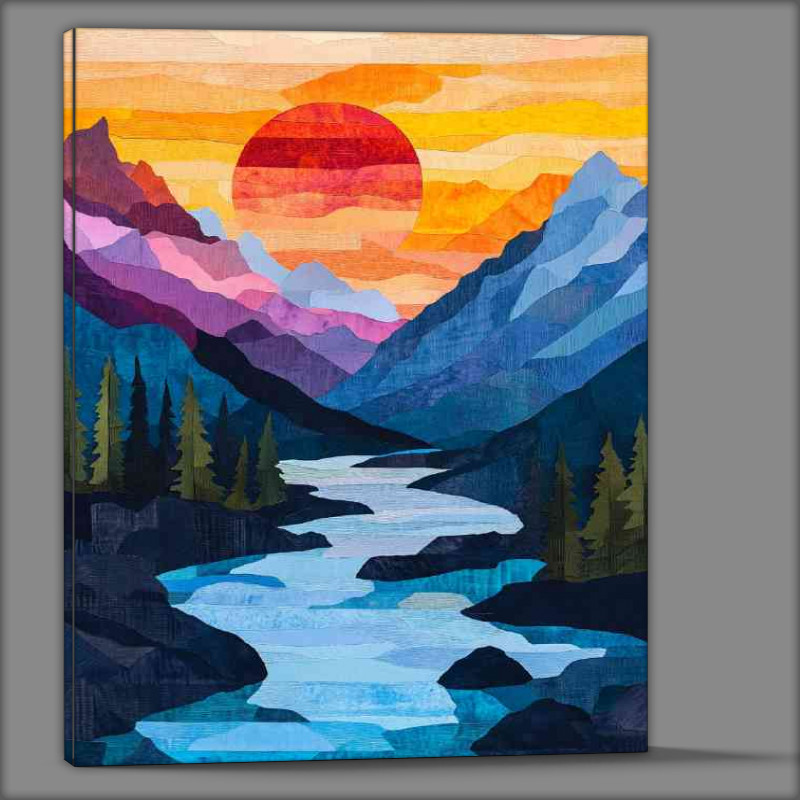 Buy Canvas : (Mountain range with a river flowing through it)
