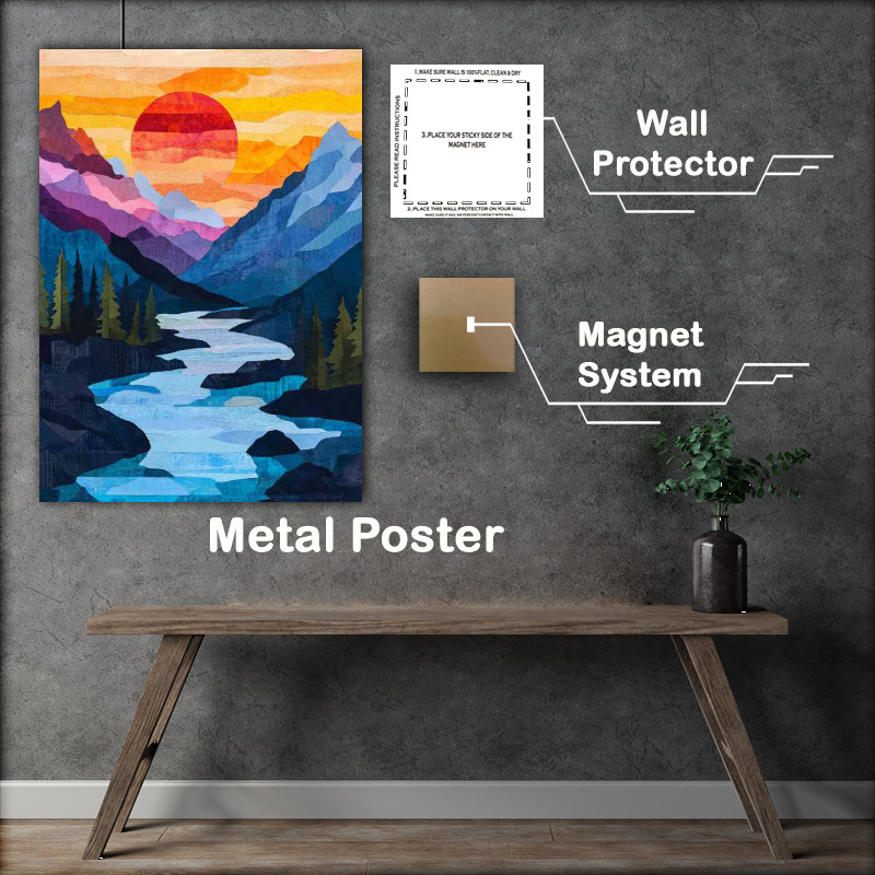Buy Metal Poster : (Mountain range with a river flowing through it)