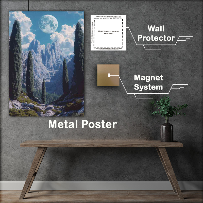 Buy Metal Poster : (The moon is shining brightly the sky blue)