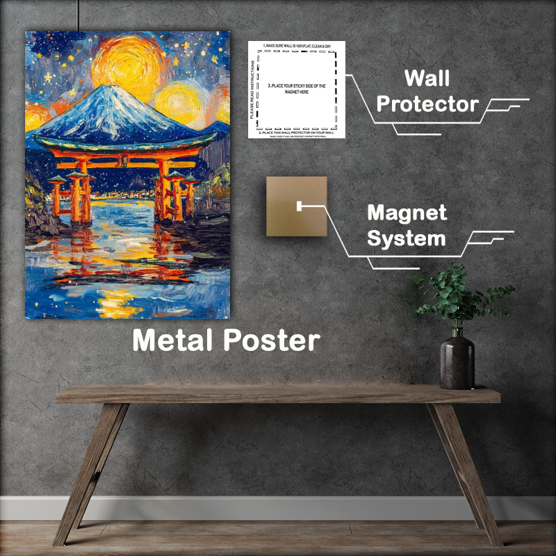 Buy Metal Poster : (Van Gough style tori gate with mount fuji)