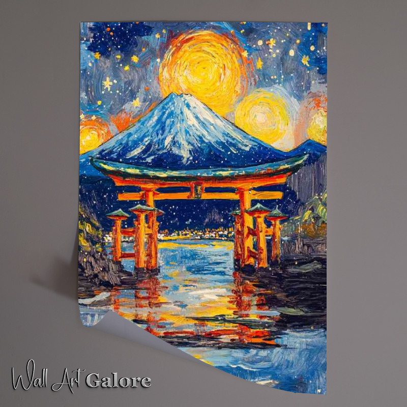 Buy Unframed Poster : (Van Gough style tori gate with mount fuji)