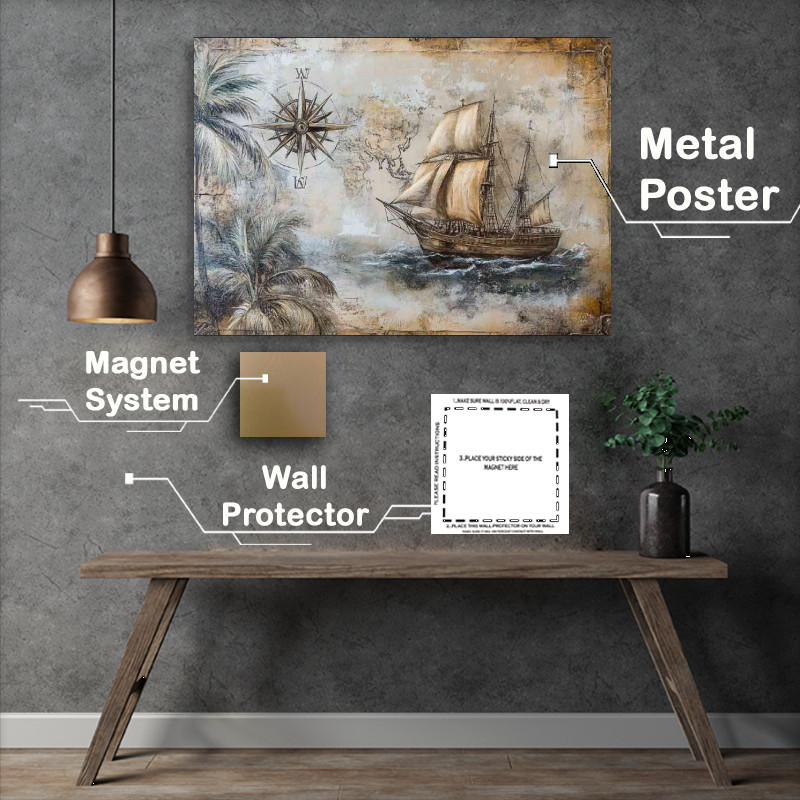 Buy Metal Poster : (A vintage nautical scene with an old sailing ship)