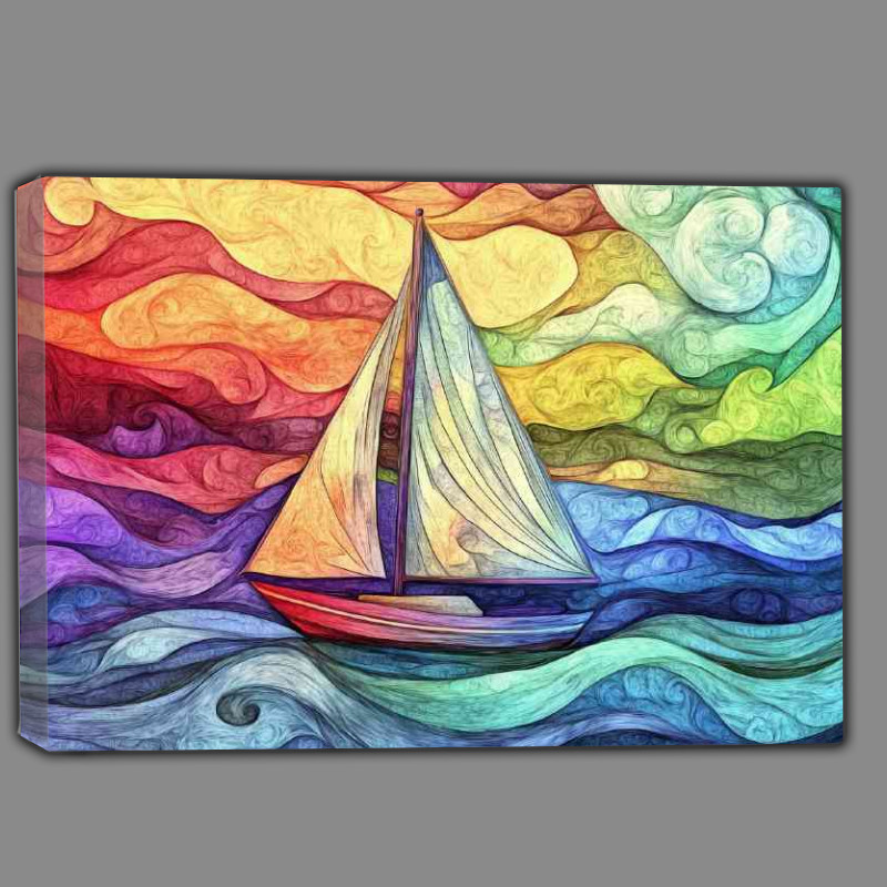 Buy Canvas : (Sailboat on the sea surrounded by swirling waves)