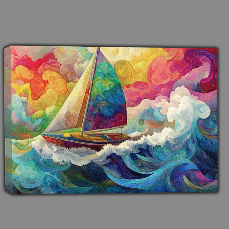 Buy Canvas : (Sailboat sailing through the waves crashing)