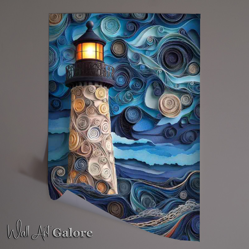 Buy Unframed Poster : (A lighthouse with intricate patterns on its side stands)