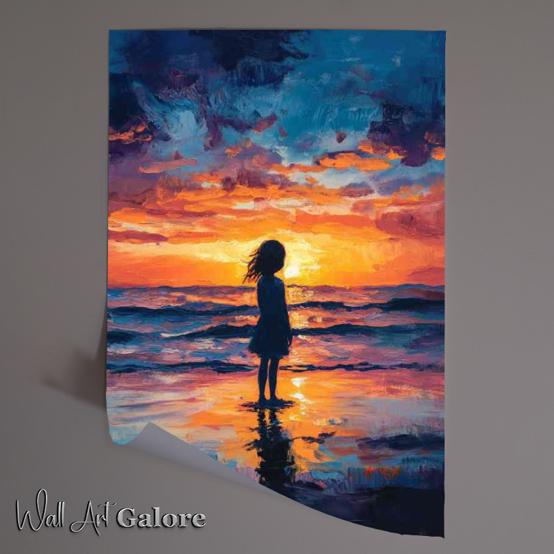 Buy Unframed Poster : (A silhouette of a little girl standing on the beach)