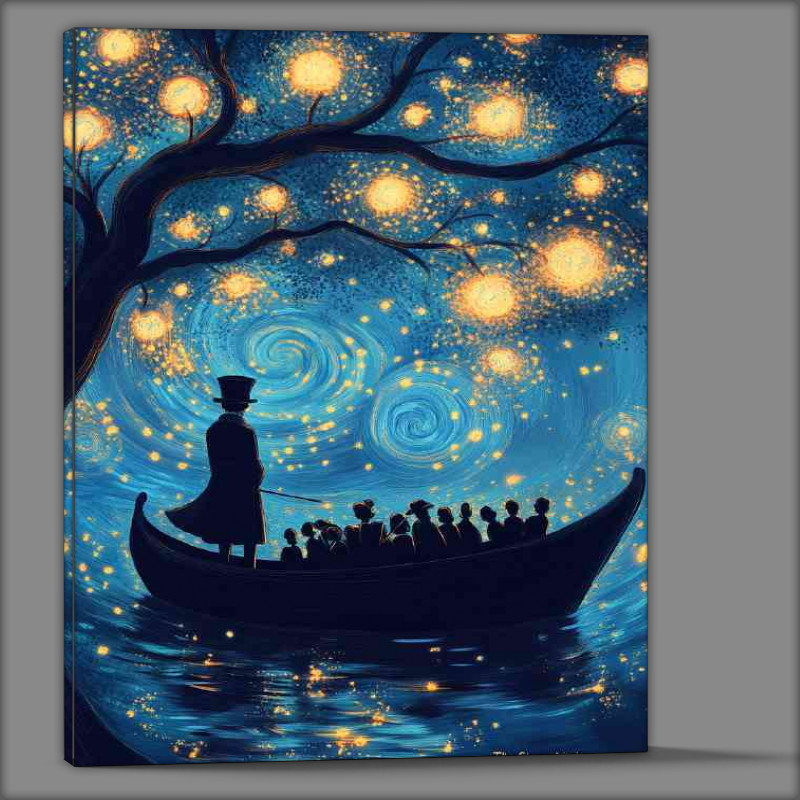 Buy Canvas : (A whimsical and surreal illustration in the style of people on a boat)