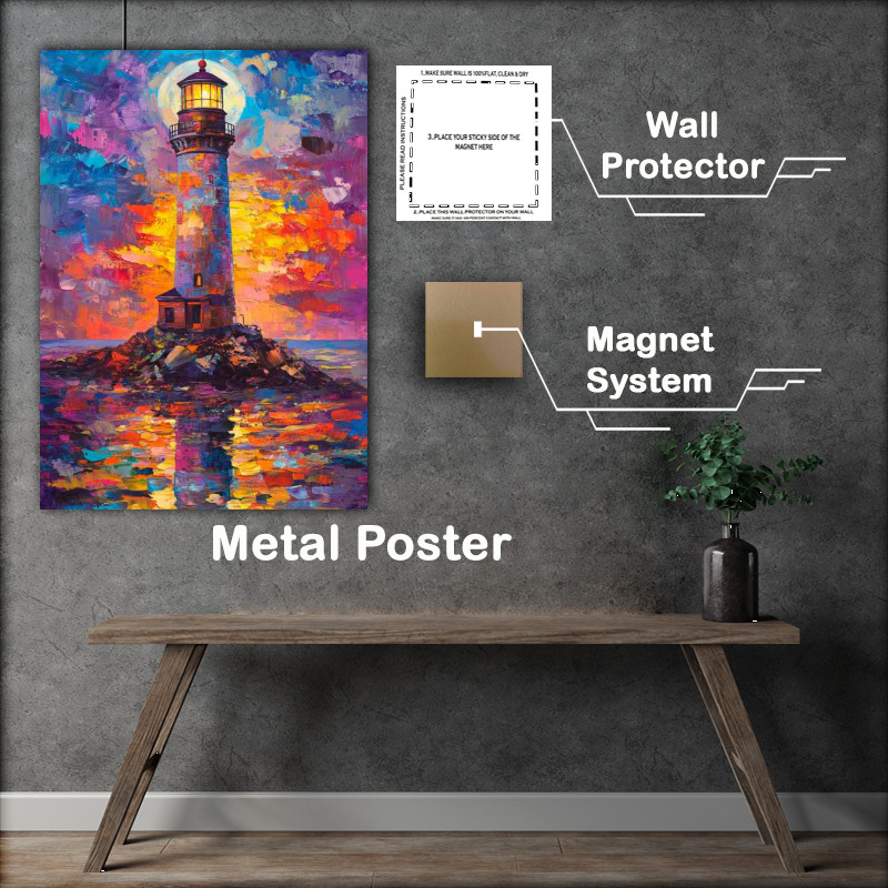Buy Metal Poster : (Abstract lighthouse oil painting with beautiful colors)