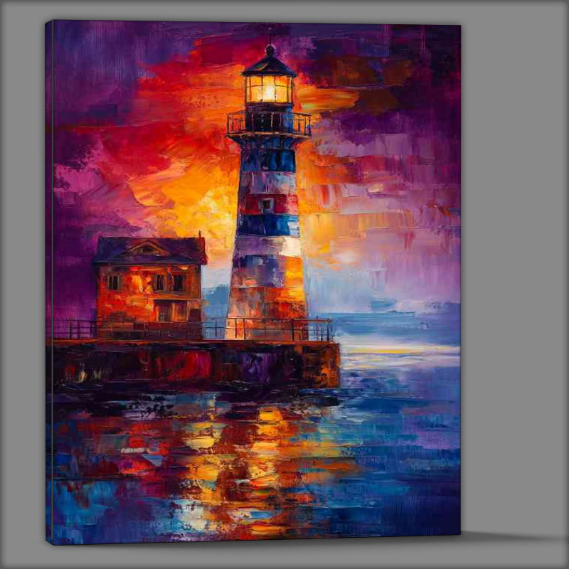 Buy Canvas : (Lighthouse shines its light on the night sea colourful)