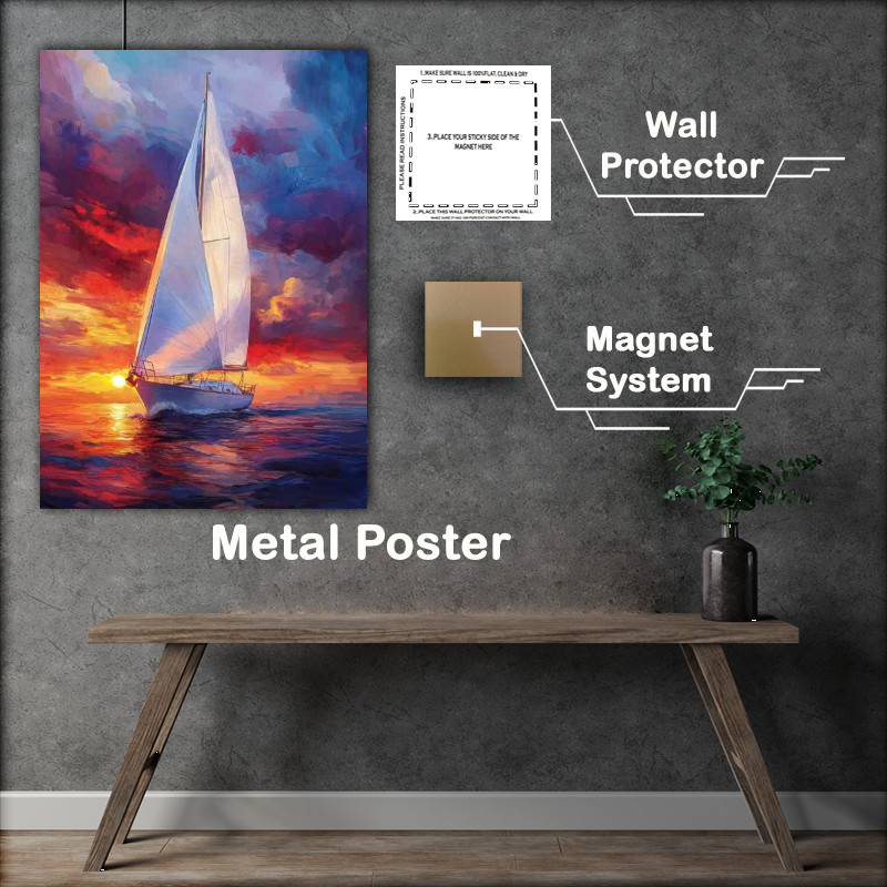 Buy Metal Poster : (Sailboat with white sails sailing on the sea)