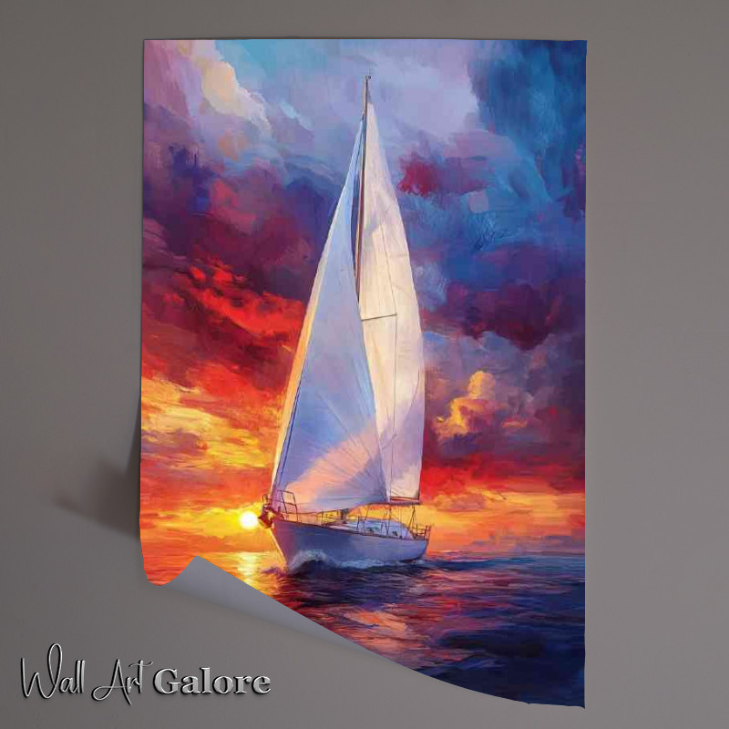 Buy Unframed Poster : (Sailboat with white sails sailing on the sea)