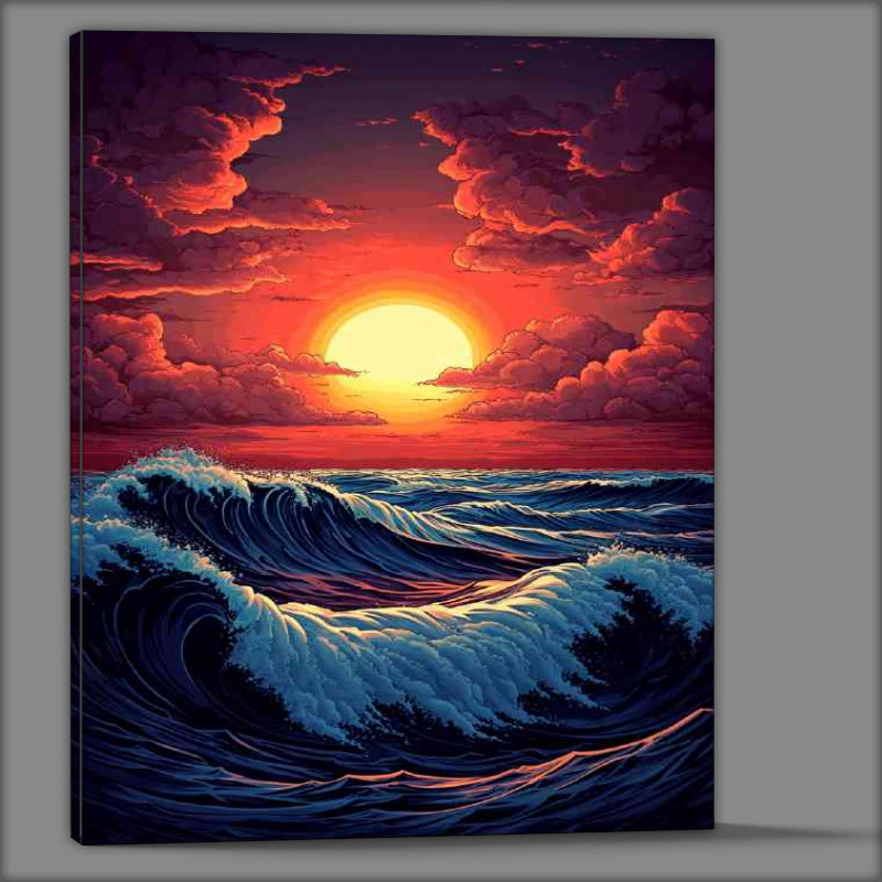 Buy Canvas : (Sunset over the ocean with clouds and waves)