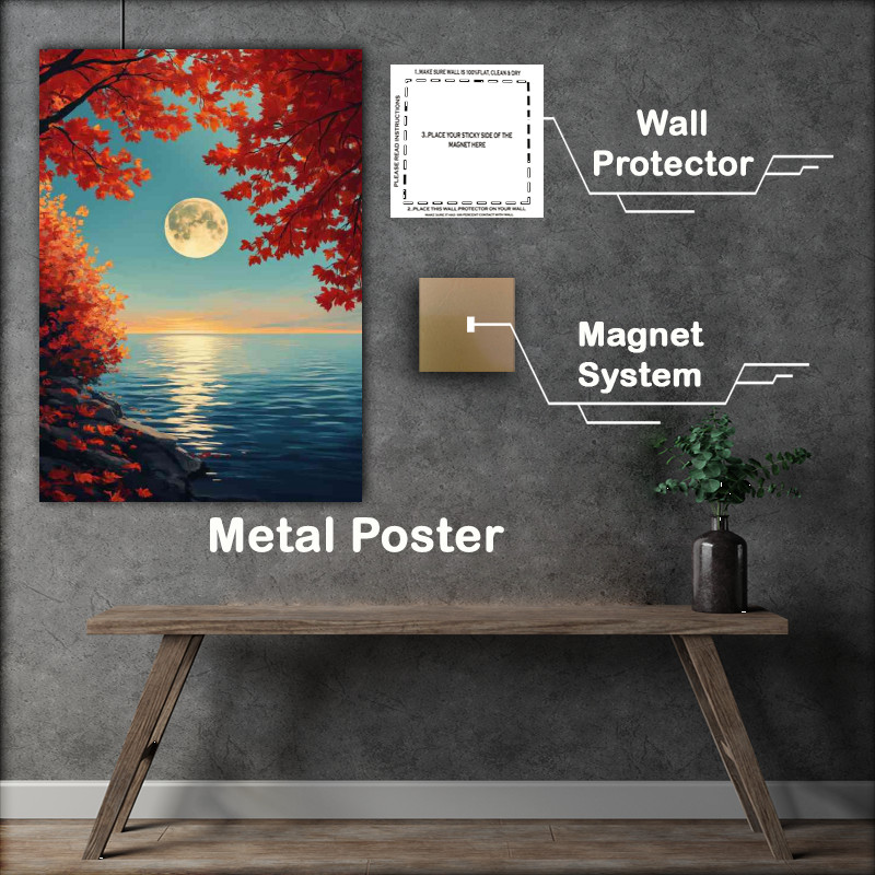 Buy Metal Poster : (The bright moon shines on the turquoise sea)