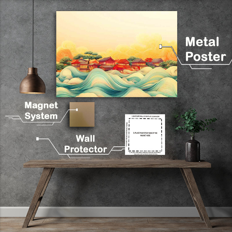 Buy Metal Poster : (A colorful digital art piece depicting an abstract town)