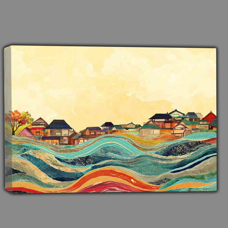 Buy Canvas : (Art piece depicting an abstract town and sea)
