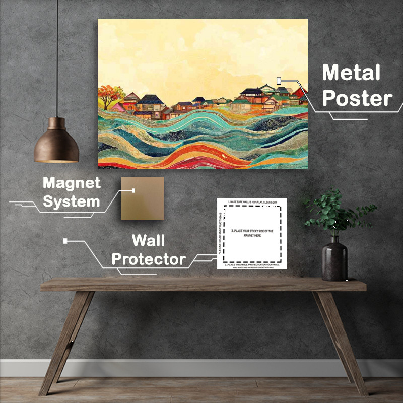 Buy Metal Poster : (Art piece depicting an abstract town and sea)