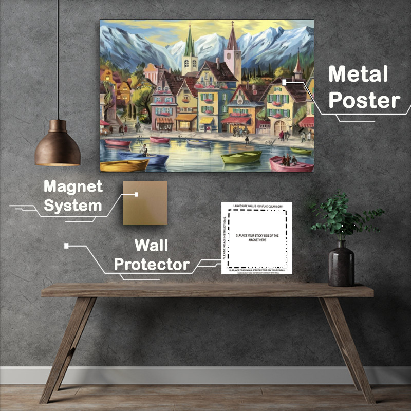 Buy Metal Poster : (Picturesque market town nestled between towerig mountains)
