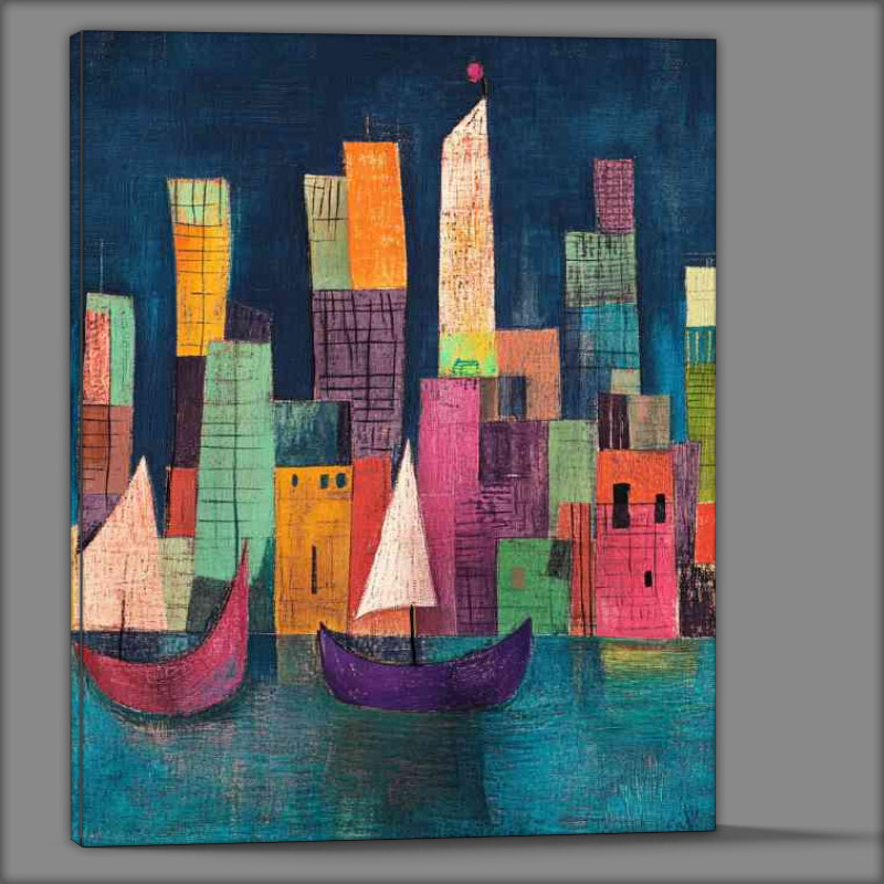 Buy Canvas : (Colorful abstract modern sailing boats in the city)