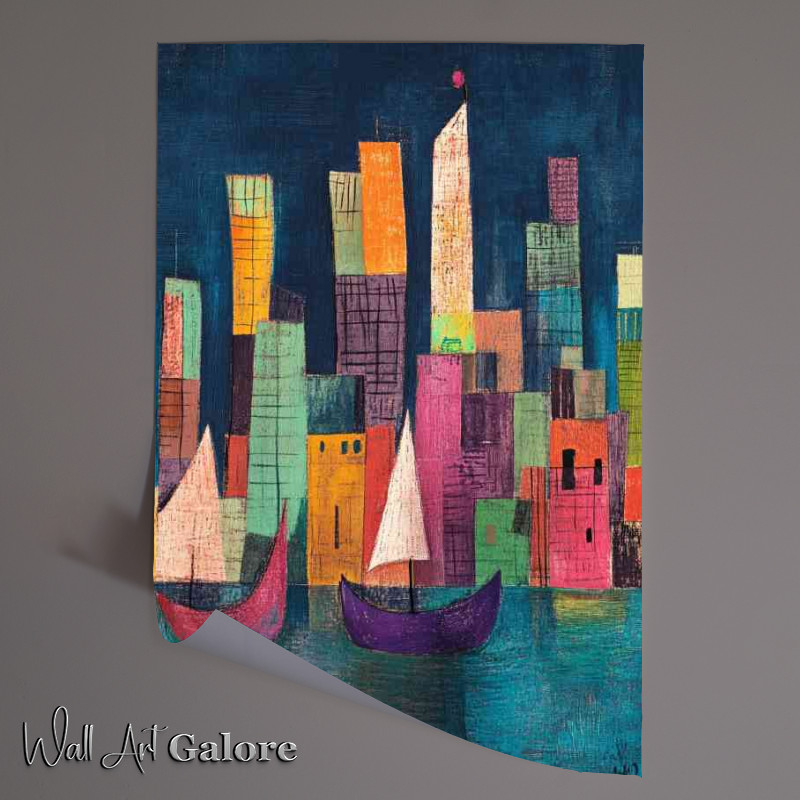 Buy Unframed Poster : (Colorful abstract modern sailing boats in the city)