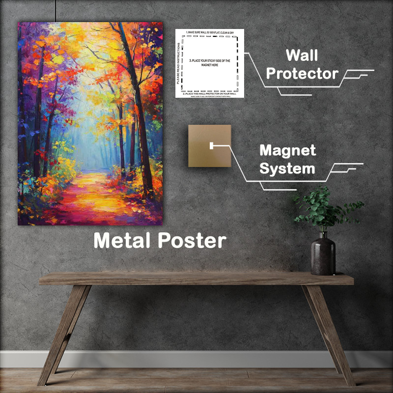 Buy Metal Poster : (Colorful rainbow bright colors colorful autumn forest)